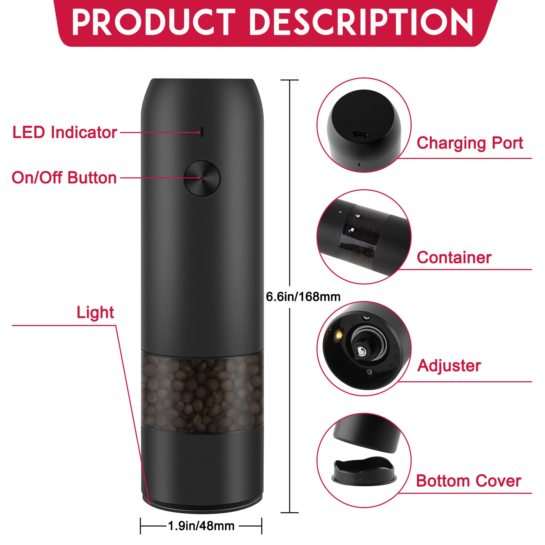 Review of MOVNO rechargeable electric salt and pepper grinder set 
