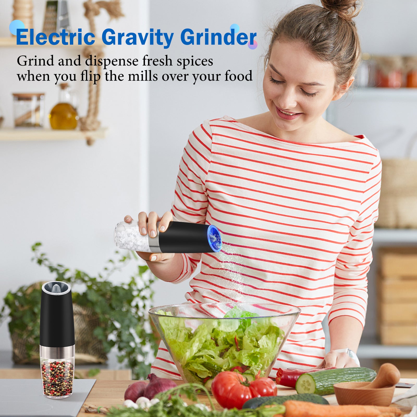 MOVNO 2Pcs Gravity Electric Grinder Set, One Hand Automatic Operation