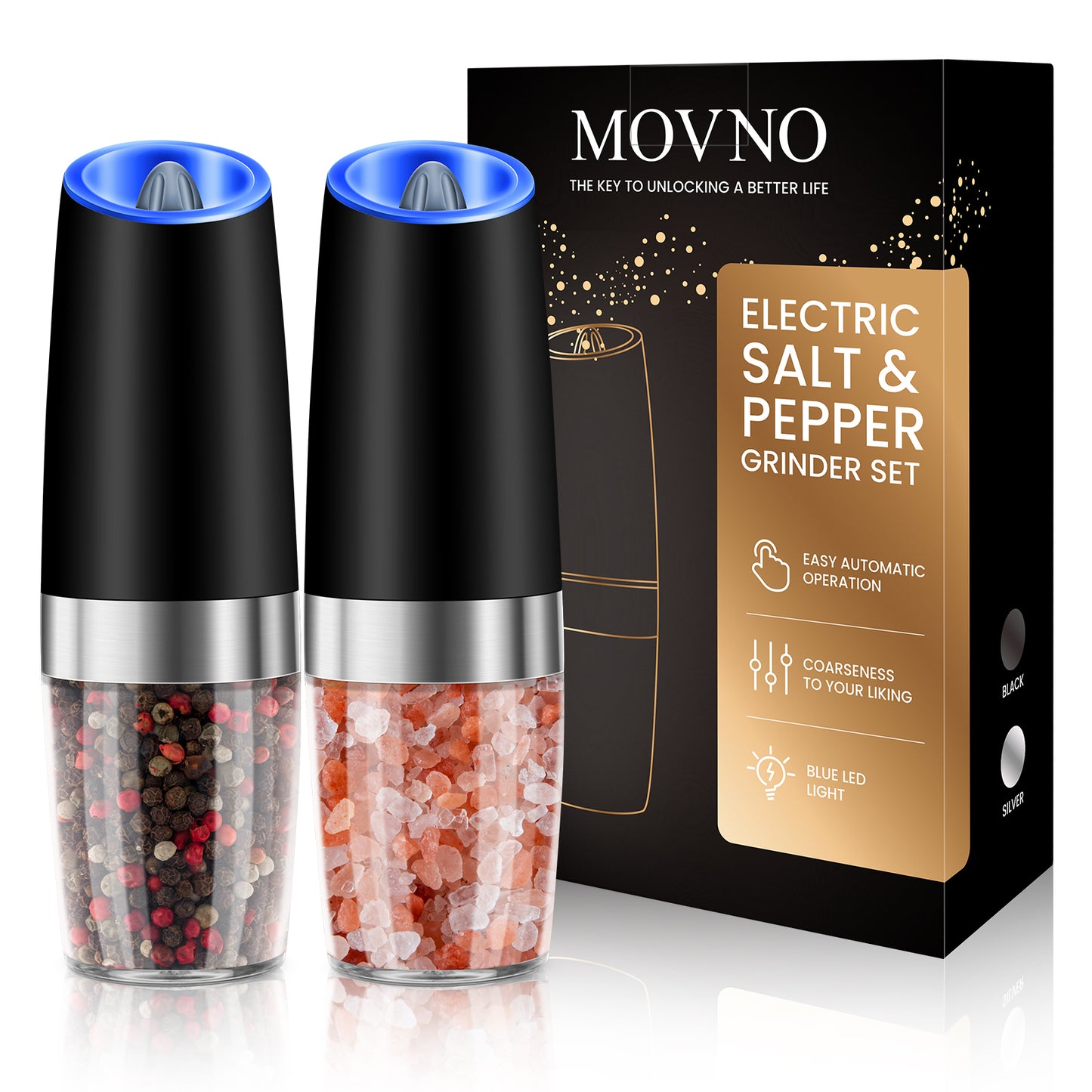 Electric Salt and Pepper Grinder Set AAA Battery Powered with LED